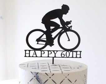 Fiets taarttopper - zwarte fiets taarttopper - acryl verjaardagstaarttopper - mountainbike fietsen taarttopper - wielrenner topper-voor hem