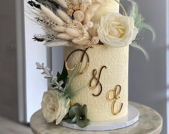Wedding Cake Charm - Gold Acrylic Cake Charm - Cake Topper - Wedding Engagement Cake Topper-Acrylic Personalised Initial Monogram Cake Charm