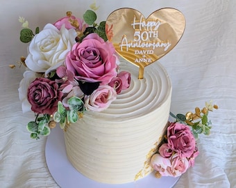 パーソナライズされた金婚式ハート型ケーキトッパー – 結婚50周年記念