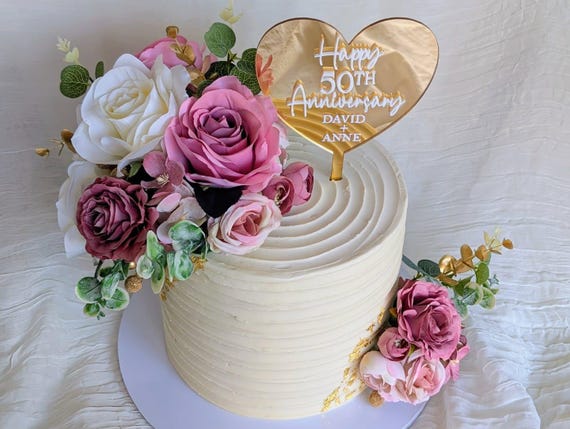  Wedding Cake　結婚記念プレゼントウェディングケーキ パーソナライズされた金婚式ハート型ケーキトッパー – 結婚50周年記念