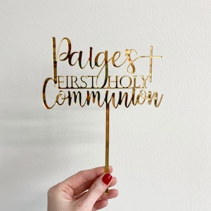 Personalised Holy Communion Cake Topper - Gold Acrylic Cake Topper-First Holy Communion Topper-First 1st Communion Cake Topper-Custom Topper