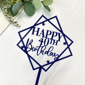 Blue Acrylic Cake Topper - Hexagon Cake Topper - Age Number Cake Topper - Birthday Cake Decor Decorating - Acrylic Cake Decoration Topper