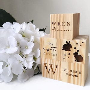 Personalised Baby Blocks - New Born Baby Gift - New Baby Gift Keepsake Memento - Engraved Baby Blocks - Newborn Gifts Special Keepsake