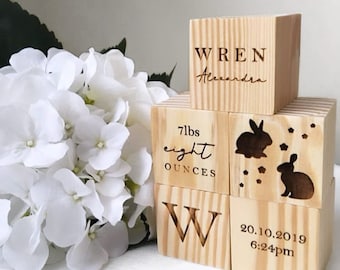 Personalised Baby Blocks - New Born Baby Gift - New Baby Gift Keepsake Memento - Engraved Baby Blocks - Newborn Gifts Special Keepsake