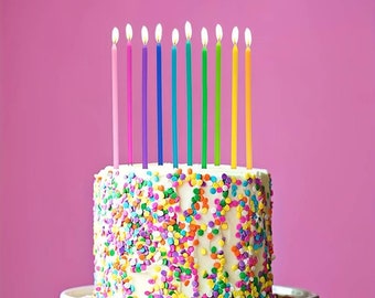 Rainbow Candles-Colourful Candles-Birthday Cake Candles-10 Tall Colourful Birthday Candles Holder-Birthday Candles-Rainbow Birthday Decor