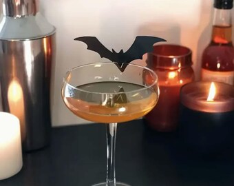 Wine Glass Name Setting- Halloween Table decorating-Name Settings-Halloween Decor-Party Supplies-Table Decor-Bat Name Tags-Spooky Home Decor