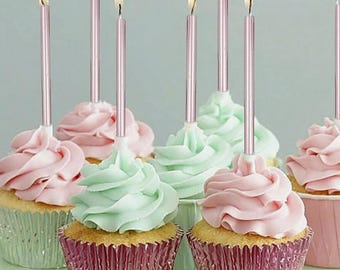 Velas de cumpleaños rosas, velas altas doradas, velas para pastel de cumpleaños, portavelas rosas de 12 pulgadas, velas de cumpleaños, decoración arcoíris para cumpleaños