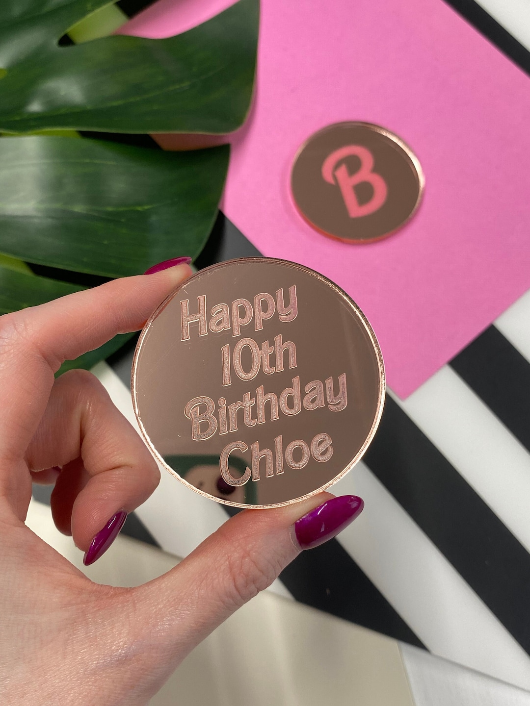 Cupcake Topper Birthday Cupcake Topper Pink Mirror Acrylic Etsy