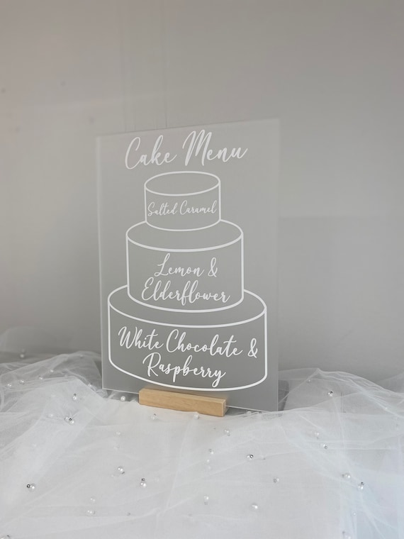 Acrylic Wedding Cake Flavor Sign – Frosted White Menu Display