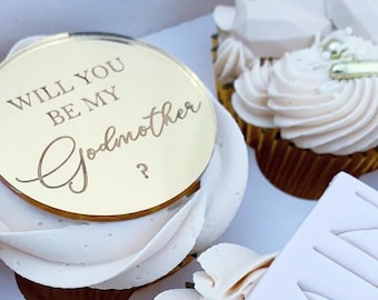 Will You Be My Godmother Cupcake Disc - Cupcake Disc - Gold Cupcake Disc - Cake Topper - Cake Charms - Cake Accessories - Godparents Gift