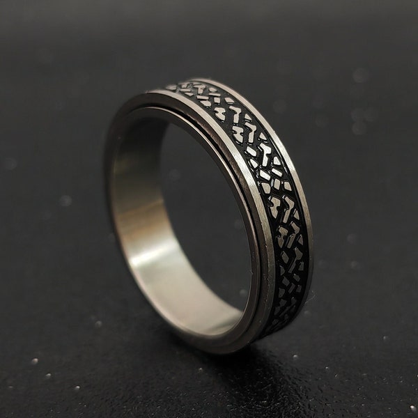 Bague en gravier noire, bague de fidélisation rotative, bague de méditation en rotation, bague d'inquiétude pour femme et homme, bagues anti-anxiété cadeau