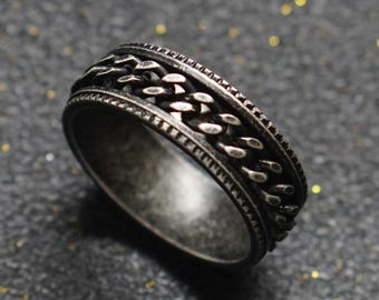 Vintage Silver Ring Chain Spinning Fidget Ring Rotating Jewelry for Stress Relief & Focus