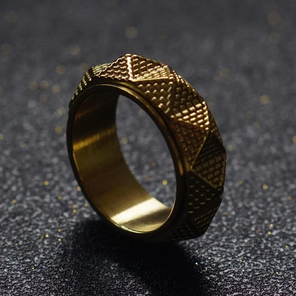 Obrotowy pierścień Fidget, wirujące pierścienie, pierścień w kształcie piramidy w stylu retro, pierścień tytanowy, pierścienie na lęk, prezent urodzinowy