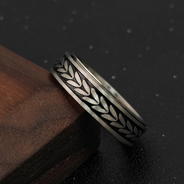 Black Titanium Ring Rotating Fidget Ring ear of wheat Ring Gift Anxiety Rings for Father's Day