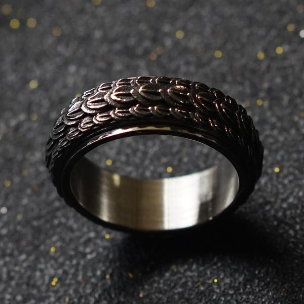 Pierścień obrotowy łagodzący lęk – pierścień ze stali tytanowej Dragon Scale na stres i niepokój u mężczyzn – prezent