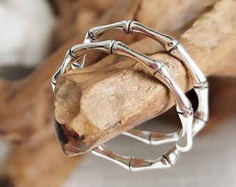 925 Sterling Silver Ring Bamboo texture Stackable Rings Open Ring Vintage Jewellry