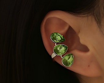 Ear clip Teardrop Glitter CZ Diamond 18K Gold Earrings on Piercing Cuffs Ear Clip Ear-Hook