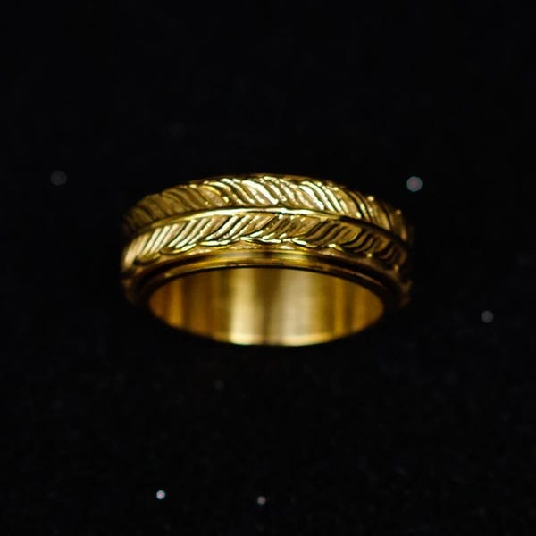 Obrotowy pierścień z piórami, pierścień antystresowy z rybim ogonem, pierścień wirujący ze stali tytanowej, prezent na Walentynki