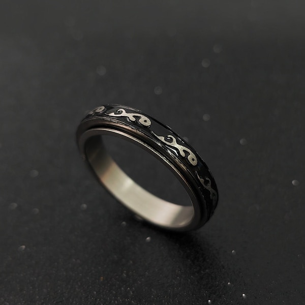 4mm Black Titanium ring Waves Minimalist Rings Couple Rings rotating Ring Gift For Him/Her