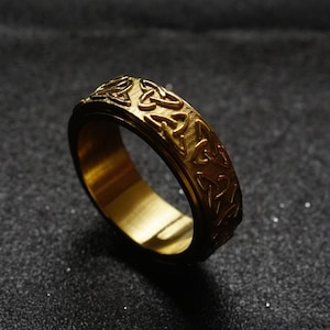 Rotating Ring Worry Fidget Ring Nordic Viking Triquetra Knot Pattern Ring Anxiety Relief Spinner Ring