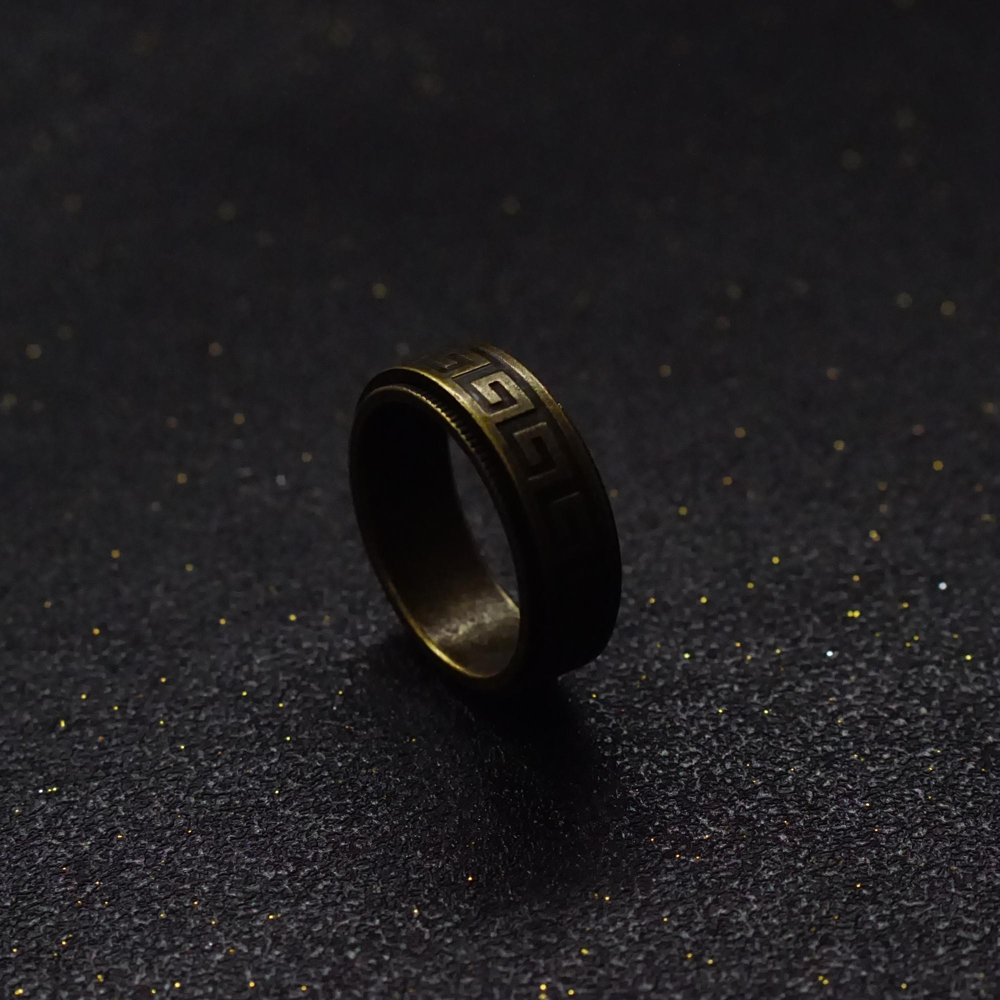 Rotating Fidget Ring Greek Key Design Ring Anxiety Rings Titanium Steel ...