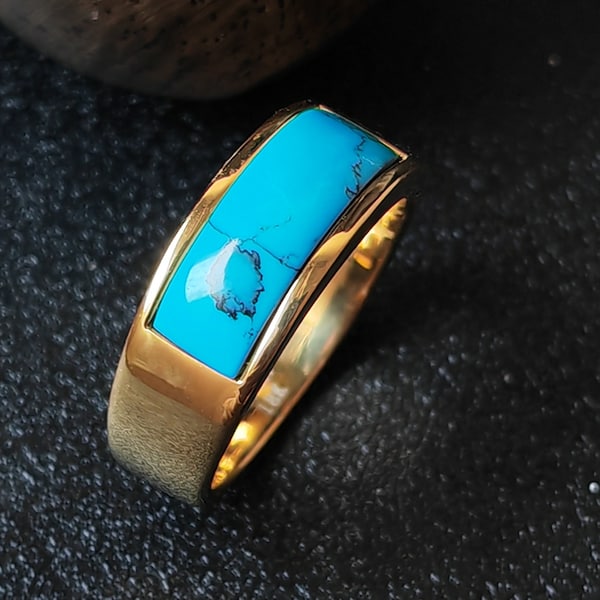 Turquoise Men Ring 14K Gold Plated Handmade Ring Vintage Gemstone Jewellry Gif for him