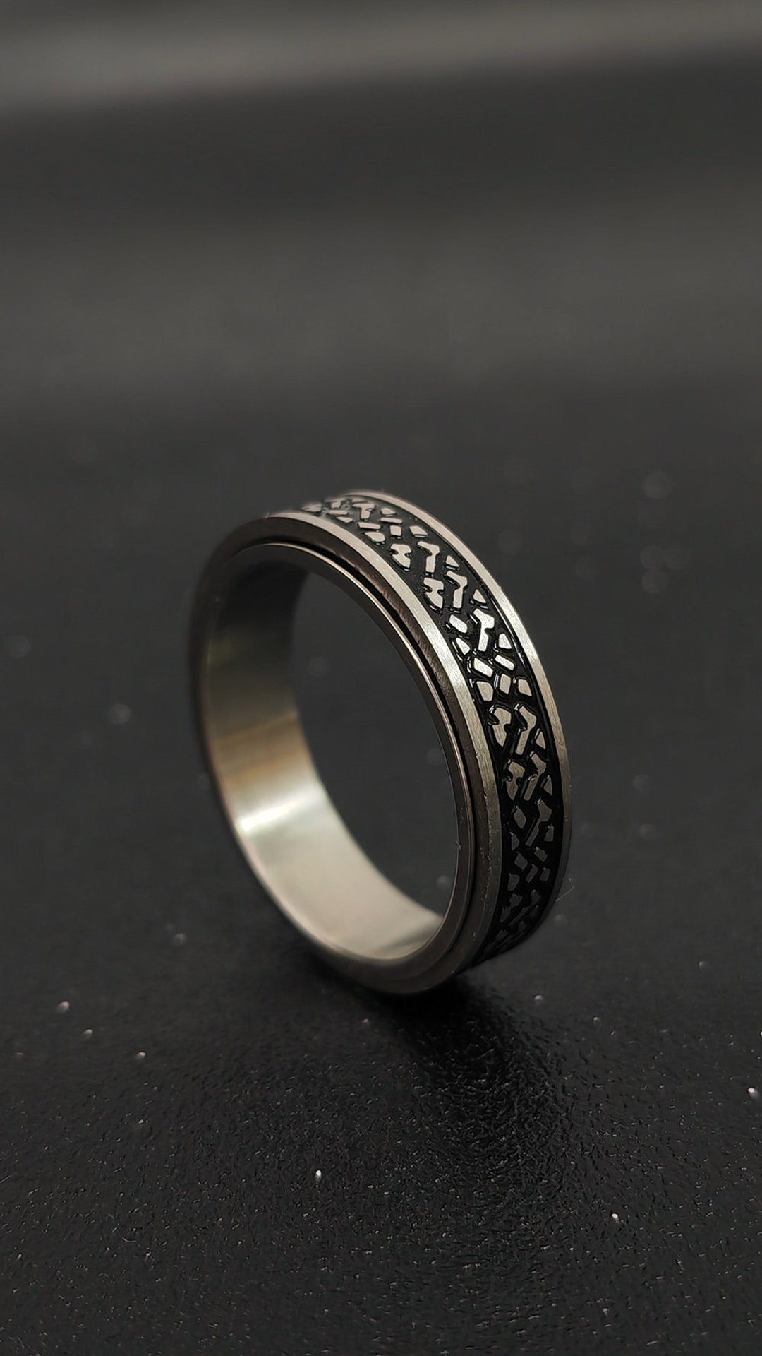 Black Gravel Ring Rotating Fidget Ring, Spin Meditation Ring Worry Ring ...