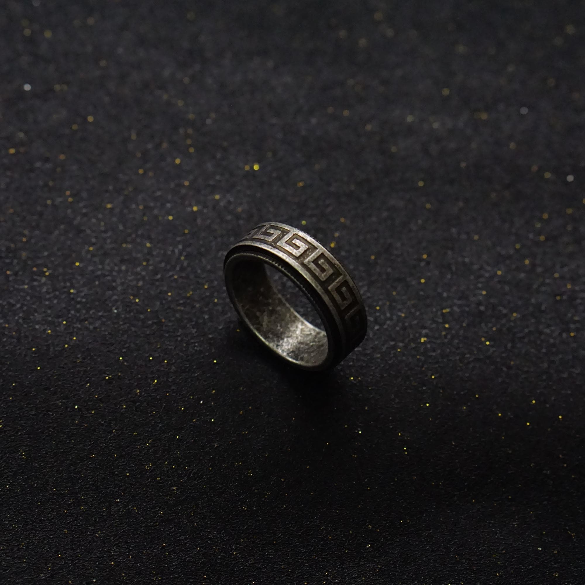 Rotating Fidget Ring Greek Key Design Ring Anxiety Rings Titanium Steel ...