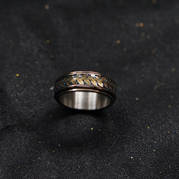 Titanium Ring Rotating Fidget Ring Gold ear of wheat Ring Gift Anxiety Rings