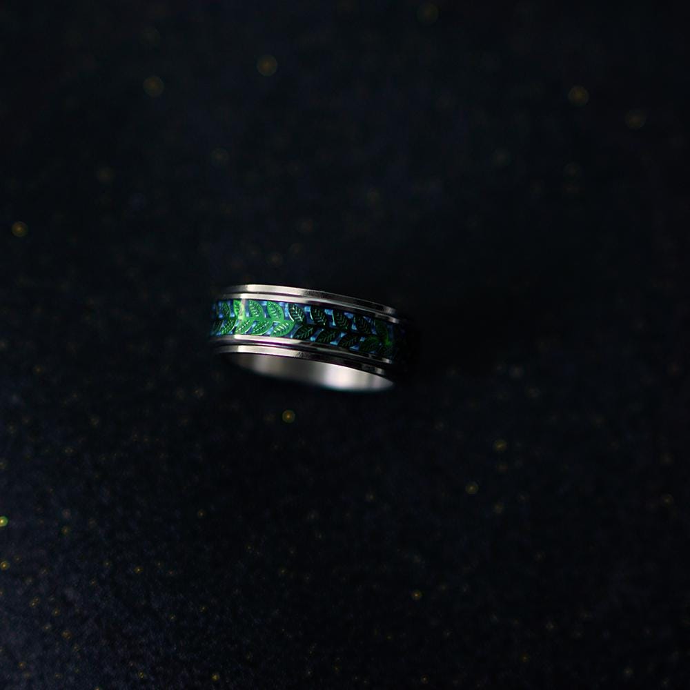 Titanium Ring Rotating Fidget Ring Green Ear of Wheat Ring Gift Anxiety ...