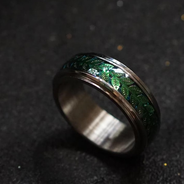 Pierścień tytanowy, obrotowy pierścień Fidget, zielony kłos pszenicy, pierścień prezentowy, pierścienie na lęk