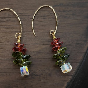 Crystal Christmas Trees Earrings Drop Dangle Handmade Earrings