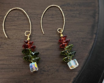 Crystal Christmas Trees Earrings Drop Dangle Handmade Earrings