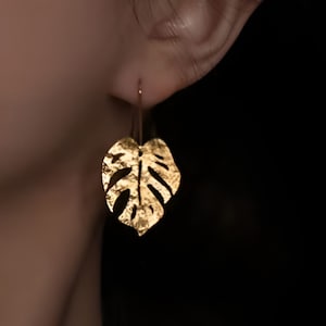 Leaf 14K Gold Plated Earrings Drop Dangle Earring Vintage Earlobe Earrings