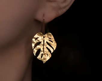 Leaf 14K Gold Plated Earrings Drop Dangle Earring Vintage Earlobe Earrings