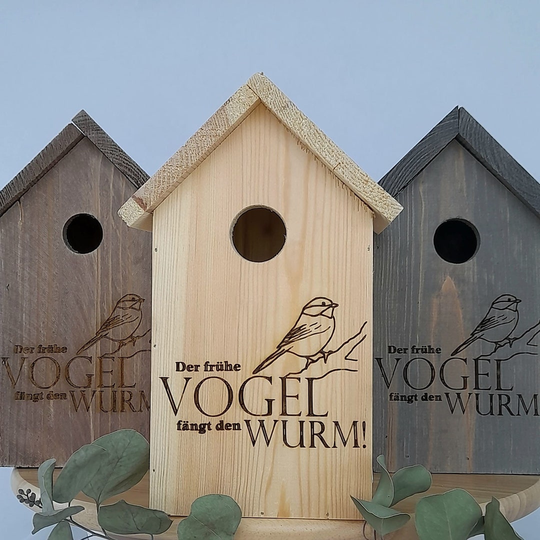 Vogelhaus/Nistkasten mit Spruch aus Holz für Meisen, Vögel / Deko für