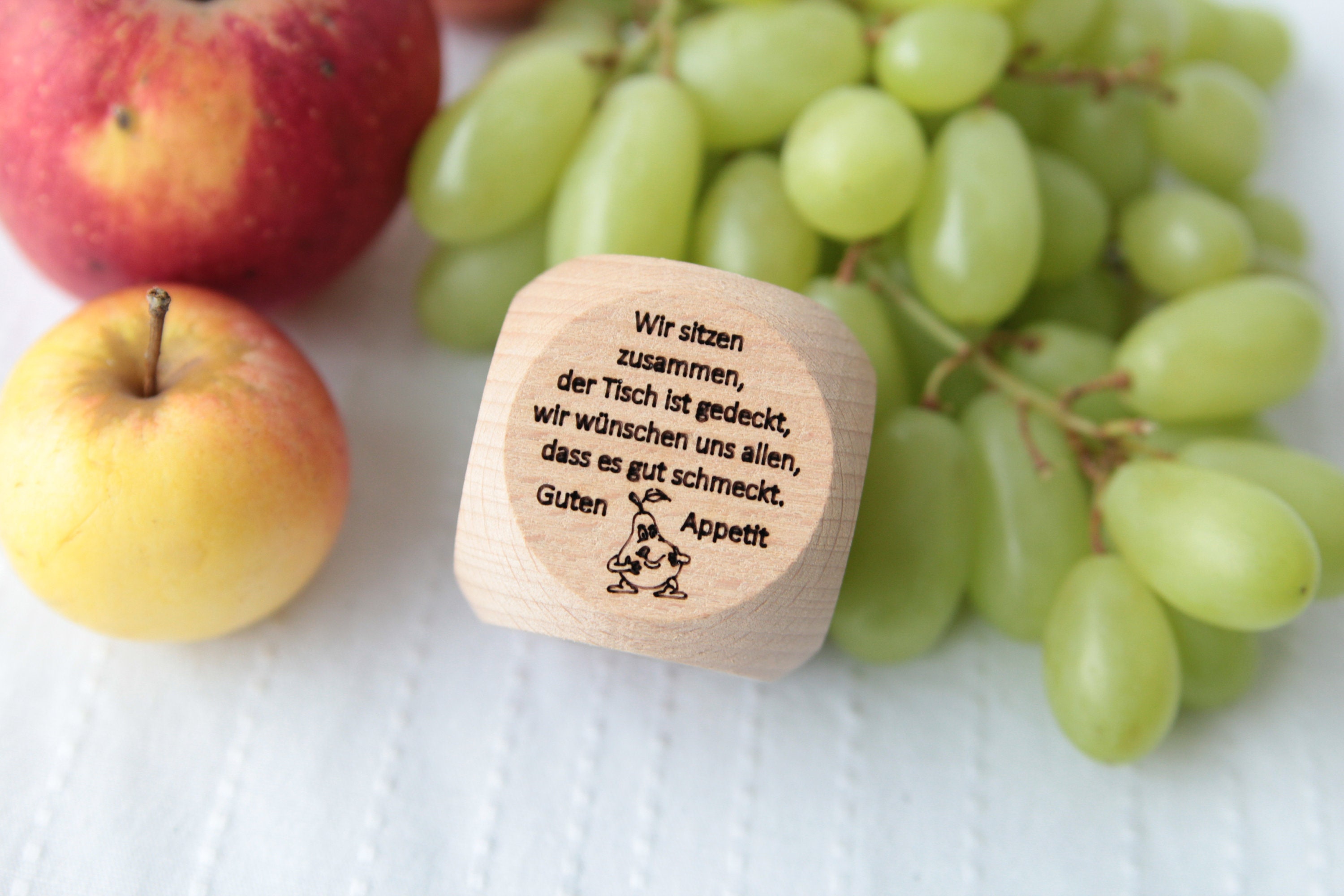Tischspruchwürfel Mini für Kinder aus Holz mit Comic Bildern, Würfel