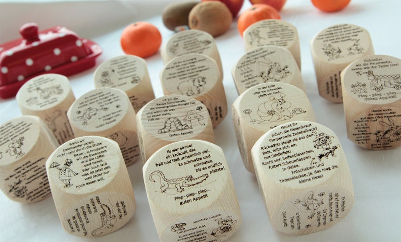 Personalisierbarer Tischspruchwürfel aus Holz, Würfel Sprüche