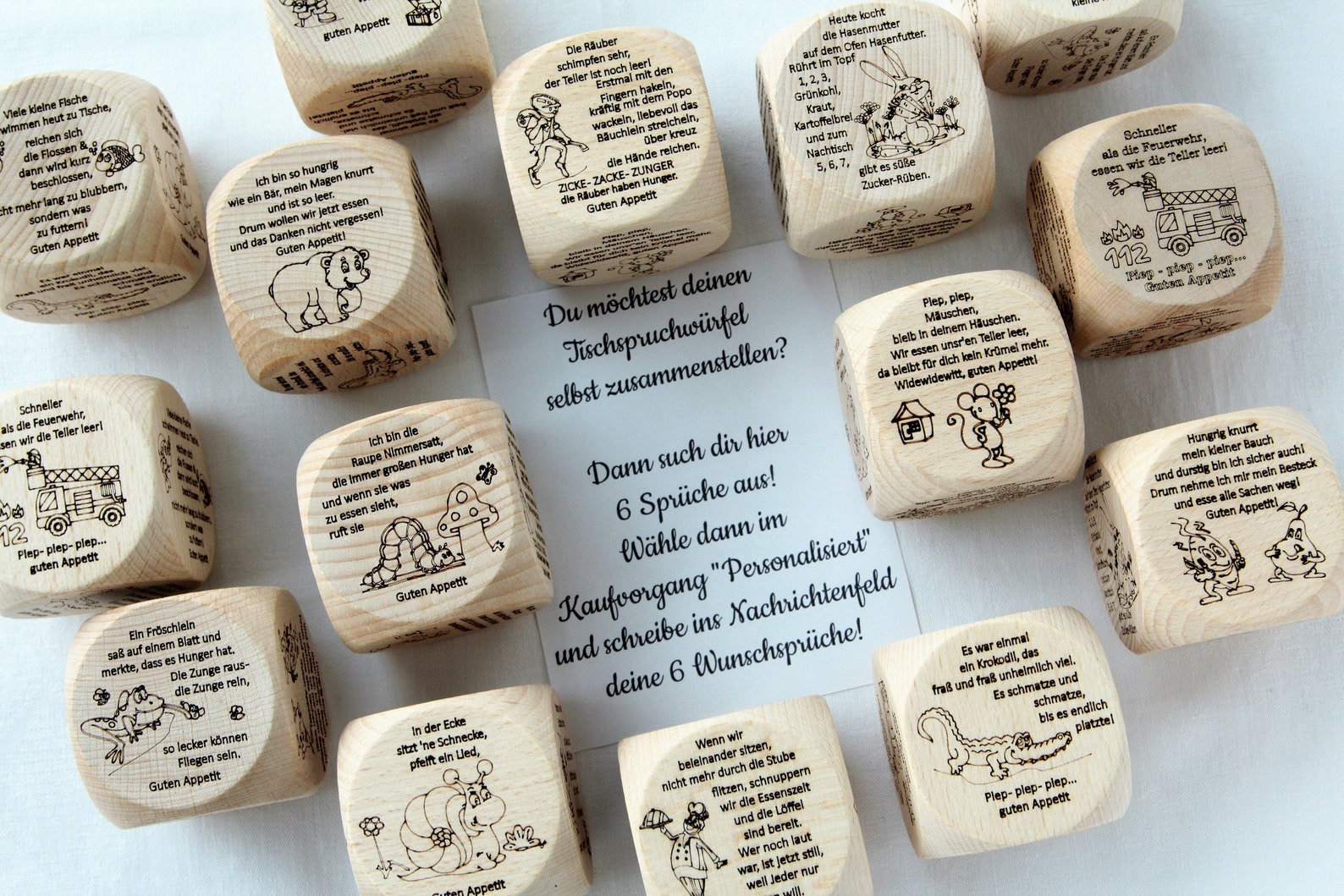 Personalisierbarer Tischspruchwürfel aus Holz, Würfel Sprüche