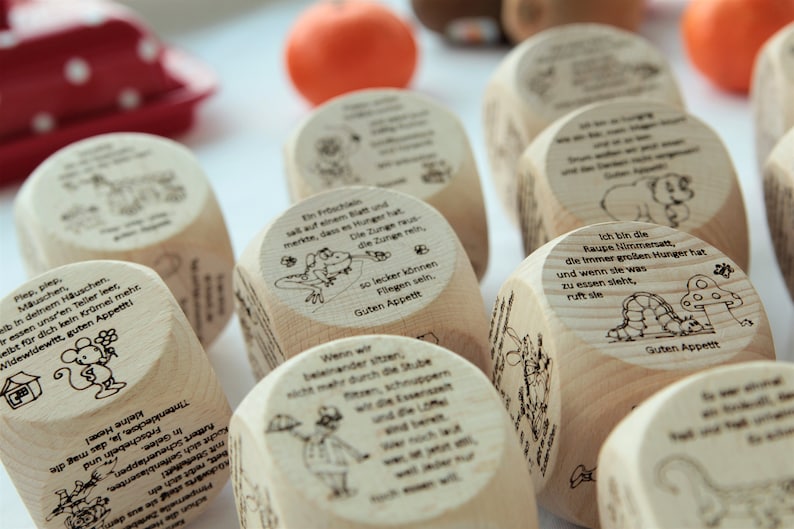 Personalisierbarer Tischspruchwürfel aus Holz, Würfel Sprüche