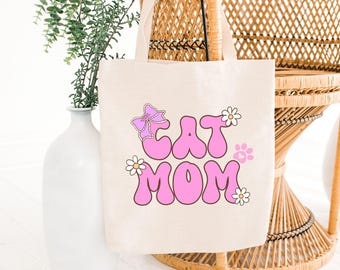 Pink Floral Cat Mom Canvas Tote Bag – Girly Coquette Style