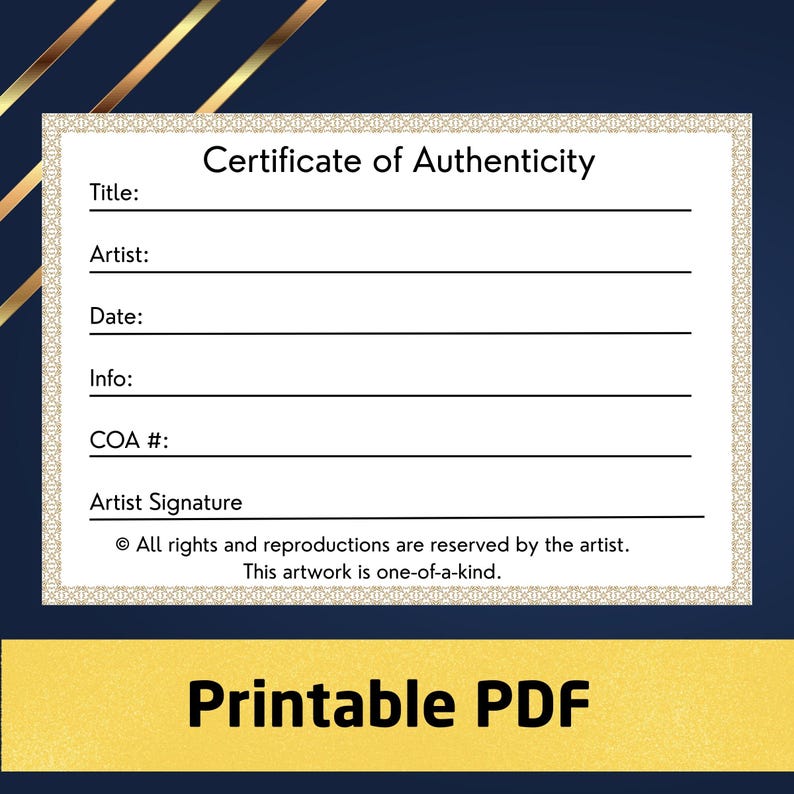 Printable ACEO Certificate of Authenticity PDF + PNG – One-of-a-Kind Art Card Non-Editable Instant Download image 2