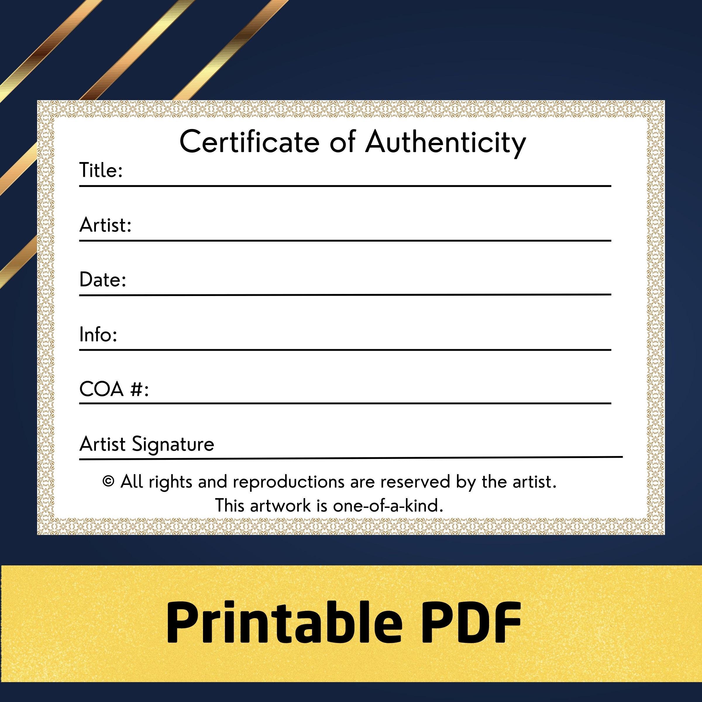 Printable ACEO Certificate of Authenticity PDF + PNG – One-of-a-kind ...