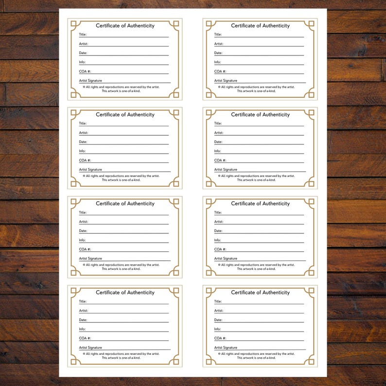 Editable Certificate of Authenticity Template | ACEO COA Printable Card ...