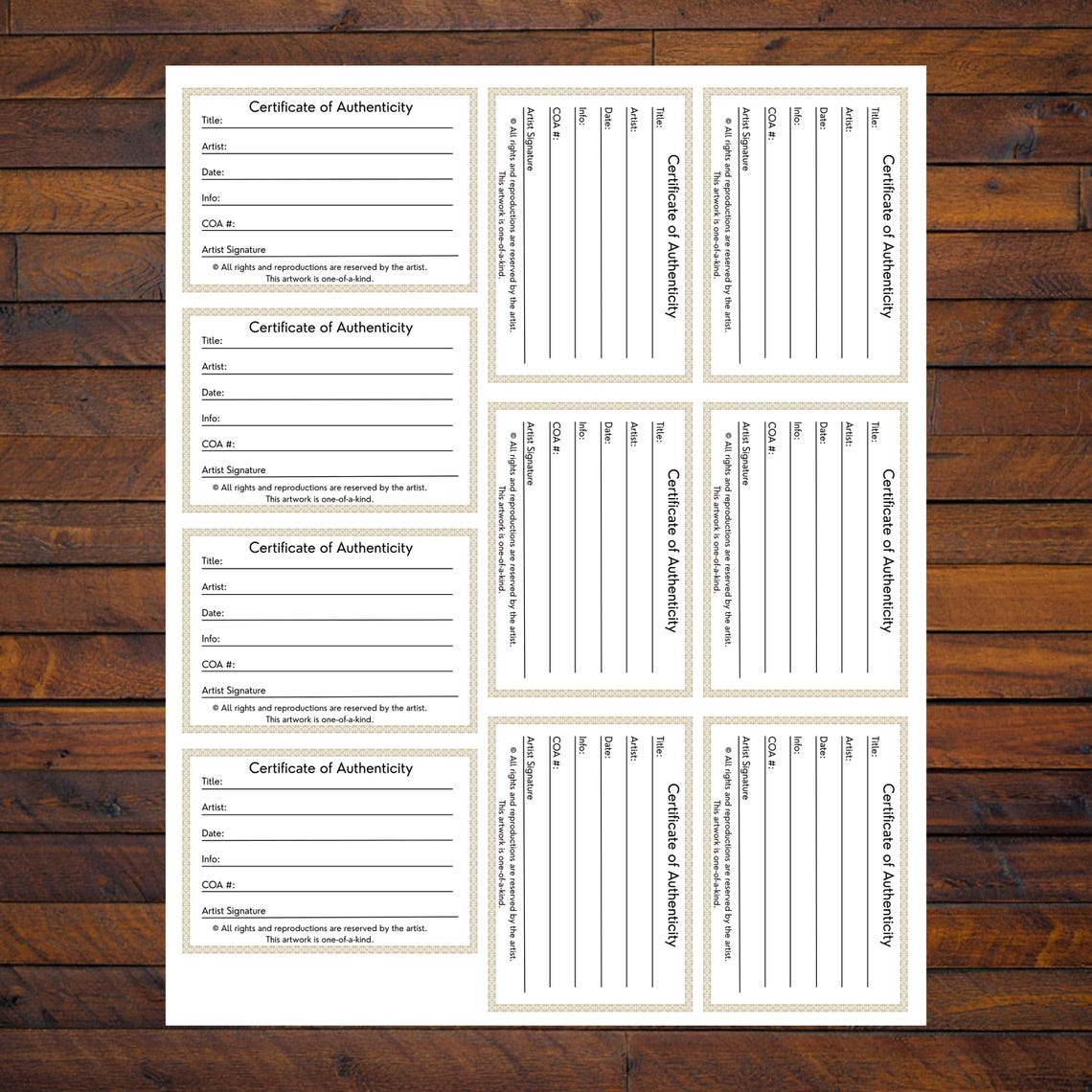 Printable ACEO Certificate of Authenticity PDF + PNG – One-of-a-kind ...