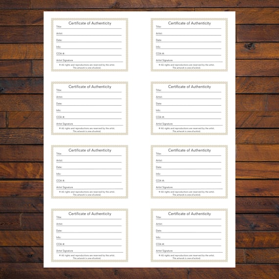 Printable ACEO Certificate of Authenticity PDF + PNG – One-of-a-Kind Art Card  Non-Editable Instant Download