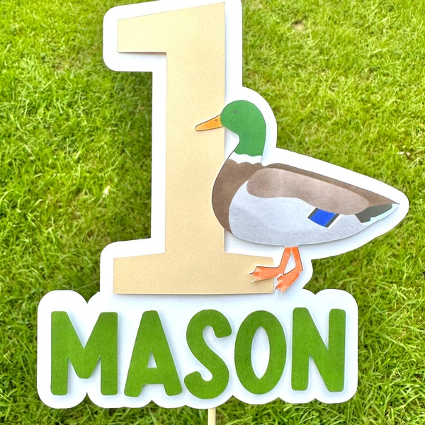 One Lucky Duck Cake Topper, Mallard, Green, White