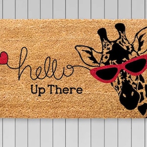 Hello Up There Giraffe Doormat, Giraffe Decor, Funny Mat, Welcome Rug, Housewarming Gift, Front Door Decor, Definition Door Mat,Porch Decor