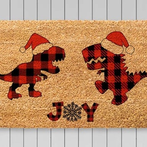 Funny Christmas  Doormat, Christmas Home Decor, Dinosaur Decor Rug, Winter Home Gift, Front Door Decor, Christmas Decoration, Outdoor Decor