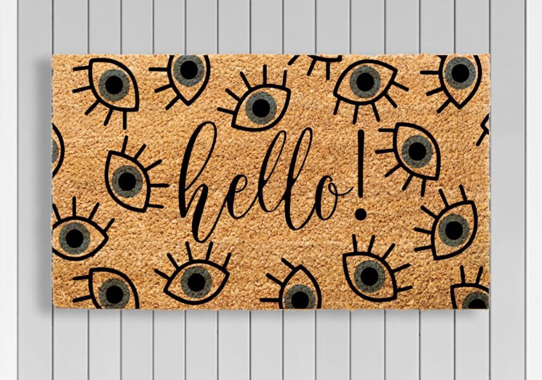 Hello Eye Doormat: Natural Coco Welcome Rug - Etsy